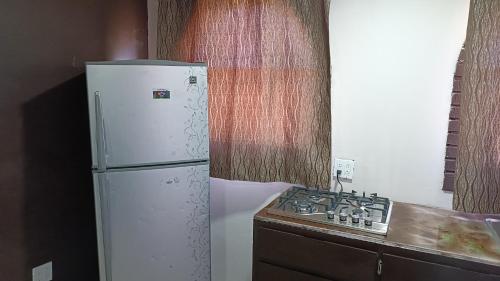 a kitchen with a white refrigerator next to a stove at Chocolate condo in San Felipe