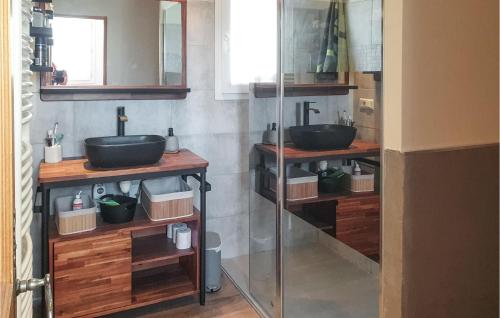 ein Badezimmer mit zwei Waschbecken und zwei Spiegeln in der Unterkunft 4 Bedroom Beautiful Home In Goult in Goult