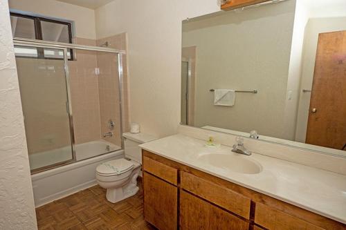 a bathroom with a sink and a toilet and a mirror at 3336 Pine Hill Road home in South Lake Tahoe