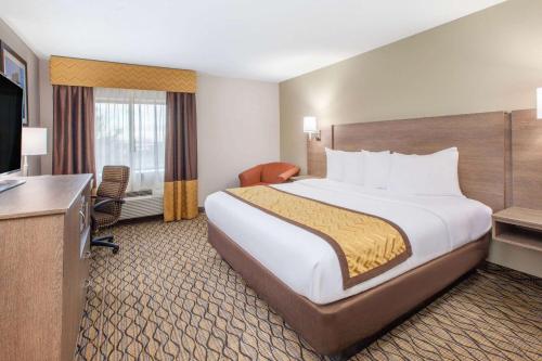 a hotel room with a large bed and a television at Baymont by Wyndham Grand Rapids Airport in Grand Rapids