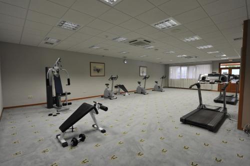 a gym with treadmills and exercise bikes in a room at Puerta de Segovia in La Lastrilla