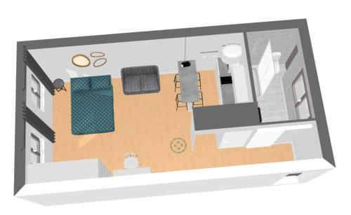 - un plan d'étage d'une chambre avec salle de bains dans l'établissement Appartement cosy au coeur de la ville d'Auch, à Auch