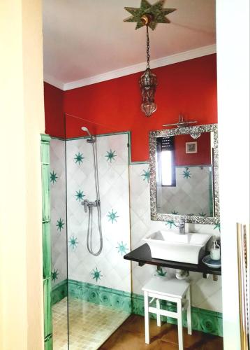 a bathroom with a shower and a sink at La Estrella in Algodonales
