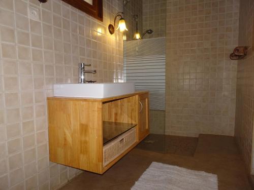 戈雷島的住宿－Villa Denise - île de Gorée，浴室设有水槽和带镜子的台面