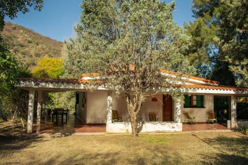 una pequeña casa con un árbol delante en Casa de campo La Brea en San Fernando del Valle de Catamarca