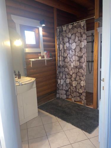 Hautot-lʼAuvrayにあるChalet à la campagneのバスルーム(シャワー、トイレ、洗面台付)