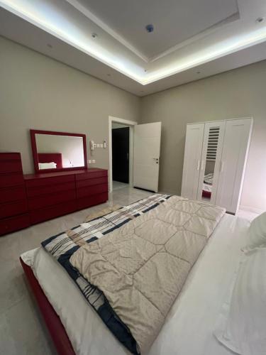 a bedroom with a large bed and a mirror at شقة حديثة حي النرجس تسجيل ذاتي in Riyadh