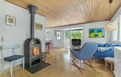 a living room with a wood stove and a couch at Beautiful Home In Vig With Wifi in Vig