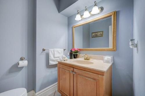 a bathroom with a sink and a mirror at Paradise Waterfront Cottage (35 Min Drive From Toronto) in Georgina
