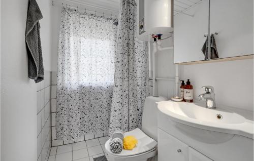 a bathroom with a shower and a toilet and a sink at Cozy Home In Hurup Thy With Wifi in Doverodde