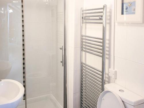 uma casa de banho com um chuveiro, um WC e um lavatório. em Garden Cottage - Cp28 em Halwell