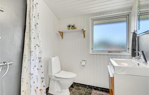 uma casa de banho com um WC, um lavatório e uma janela em Beautiful Home In Ebeltoft With Wifi em Ebeltoft