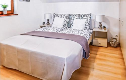 a bedroom with a large white bed with pillows at Cozy Home In Sarbinowo With Wifi in Sarbinowo