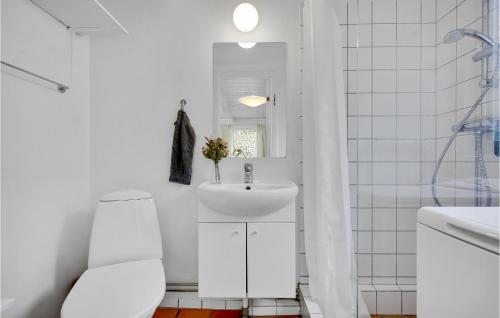 Baño blanco con lavabo y aseo en Cozy Home In Snekkersten With Kitchen, en Snekkersten