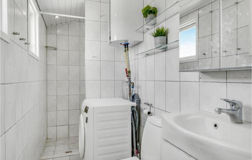 uma casa de banho branca com um lavatório e um WC em 1 Bedroom Beautiful Home In lsted em Ølsted