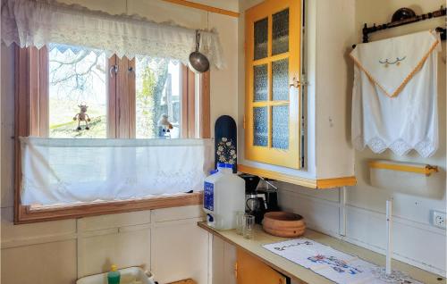 een keuken met een wastafel, een raam en een aanrecht bij Stunning Home In Sveio With 4 Bedrooms in Sveio