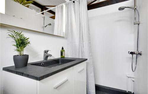 uma casa de banho com um lavatório preto e um chuveiro em Gorgeous Home In Kirke Hyllinge With Kitchen em Kirke-Hyllinge