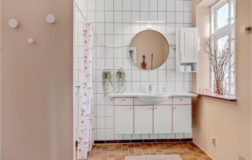 een badkamer met een wastafel en een spiegel bij Stunning Apartment In Allingbro With Wifi in Allingåbro