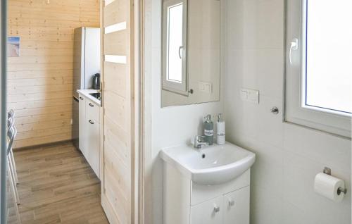 uma casa de banho com um lavatório e um espelho em Awesome Home In Rewal With Kitchen em Rewal