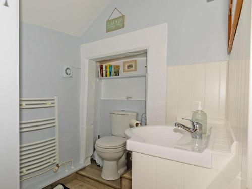 シャップにあるPrimrose Cottageの白いバスルーム(トイレ、シンク付)