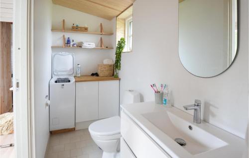 ein Badezimmer mit einem WC, einem Waschbecken und einem Spiegel in der Unterkunft Stunning Home In Anholt With Wifi in Anholt