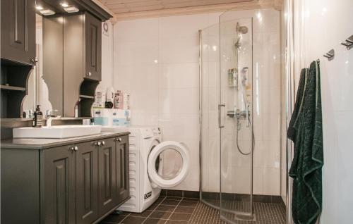 的住宿－Beautiful Home In Engerdal With Kitchen，带淋浴、卫生间和盥洗盆的浴室