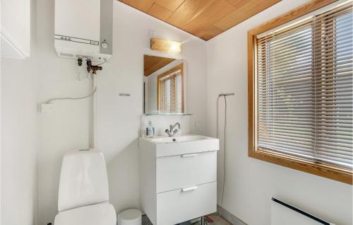 a bathroom with a toilet and a sink and a window at Beautiful Home In Slagelse With House Sea View in Slagelse
