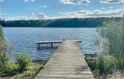 a wooden dock in the middle of a lake at Gorgeous Home In Wilcze With Wifi in Wilcze