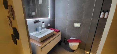 a bathroom with a sink and a toilet at The Lab Experiments in Thun