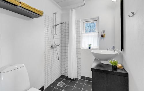 a white bathroom with a sink and a shower at Gorgeous Home In Vordingborg With Wifi in Vordingborg