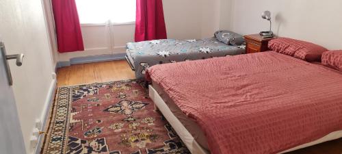 um quarto com 2 camas e um tapete em MAIRIE, Apart 50 m2 , Lumineux , Rénové , 4 Pers. em Le Havre