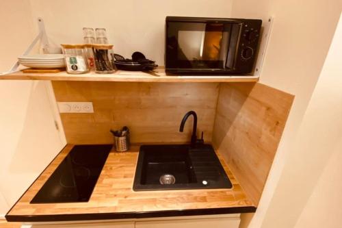 Kuchyň nebo kuchyňský kout v ubytování Studio rénové avec patio, coeur du centre ville