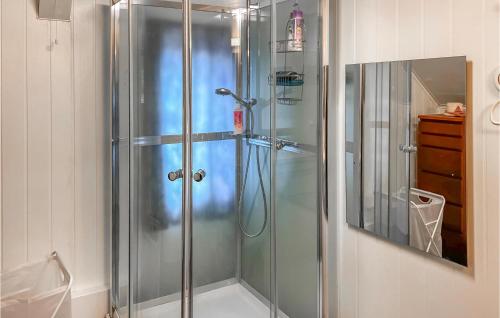 een douche met een glazen deur in de badkamer bij Beautiful Home In Hauge I Dalane With Wifi And 4 Bedrooms in Åmot