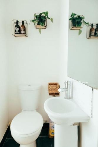 a bathroom with a toilet and a sink at The Hideout - Newquay - Fully Stocked Eco Escape in Newquay