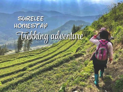 a little girl walking down a hill with a backpack at Surelee Homestay in Sa Pa