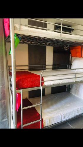 quelques lits superposés dans une chambre dans l'établissement Grand studio bord de mer plus piscine, à Sète