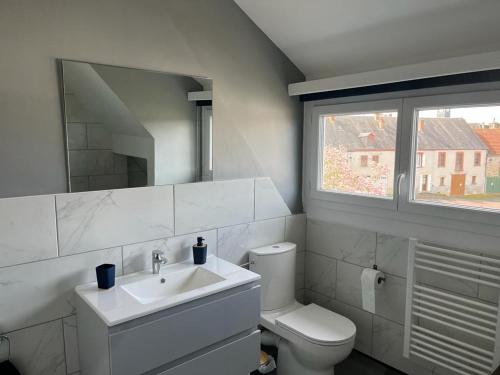 ein Bad mit einem WC, einem Waschbecken und einem Fenster in der Unterkunft The Sans Souci Estate - The Chateau House 