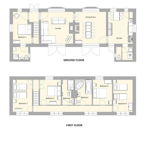 a floor plan of the ground and a house at The East Wing at Rufford Park Lodge, Hot Tub Retreat in Edwinstowe