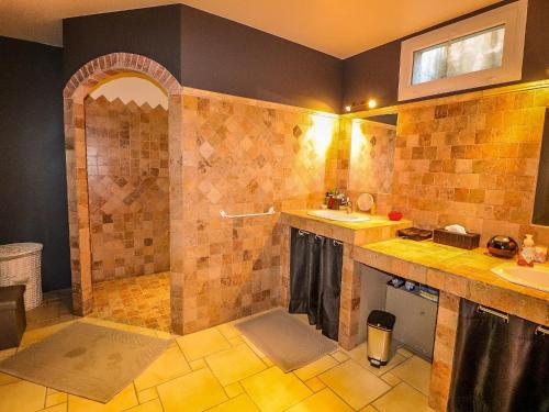 y baño con ducha y lavamanos. en Amazing holiday home in Flayosc with private pool, en Flayosc