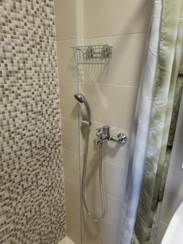 a shower with a shower head in a bathroom at Apartmani Kosic in Banja Luka
