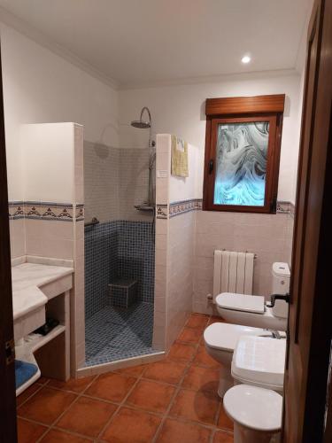 een badkamer met 2 toiletten en een douche bij Los 11 Postes in Candeleda