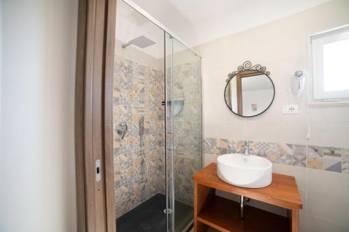 a bathroom with a sink and a glass shower at B&B Belvedere in Ischitella