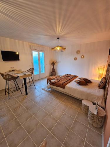 une chambre avec un lit et un bureau dans l'établissement Casa Punta Di Vista, à Venaco