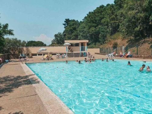 um grupo de pessoas numa grande piscina em Maisonnette 2 pièces en Provence em La Garde-Freinet