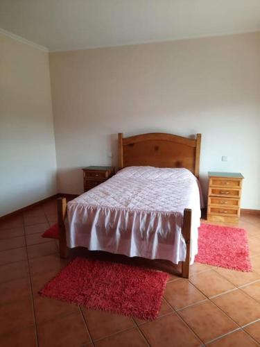 Espargo的住宿－Casa ideal para grupos ou casais，卧室配有一张床,地板上铺有2个地毯。