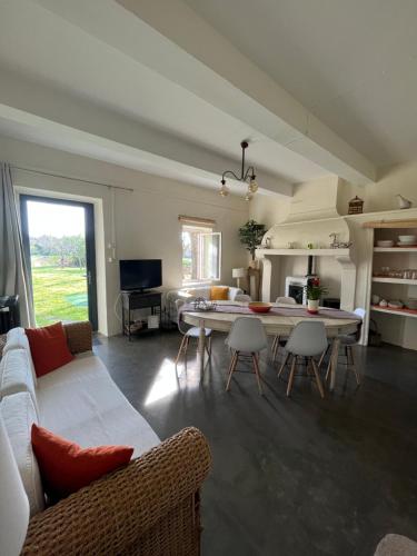 een woonkamer met een bank en een tafel bij Domaine Saint Martin le grand in Béziers