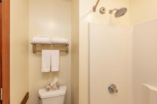 bagno con doccia, servizi igienici e asciugamani di A210 Studio Standard View a Oakland