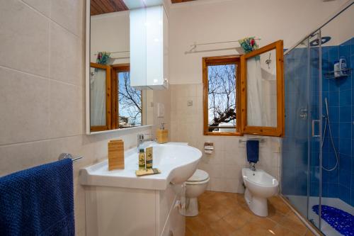 a bathroom with a sink and a toilet and a shower at Casa la noce Positano in Positano