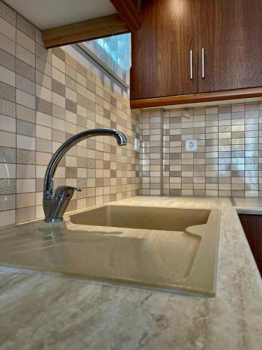 a kitchen sink with a faucet on top of it at Armonia Elegant Apartments in Rovies