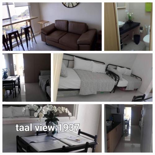a collage of photos of a living room and dining room at Rm Staycation TaalView Smdc in Tagaytay